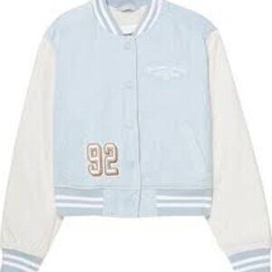 Abercrombie Kids: Varsity Bomber Jacket Snap Button New York Blue Youth Size 7/8